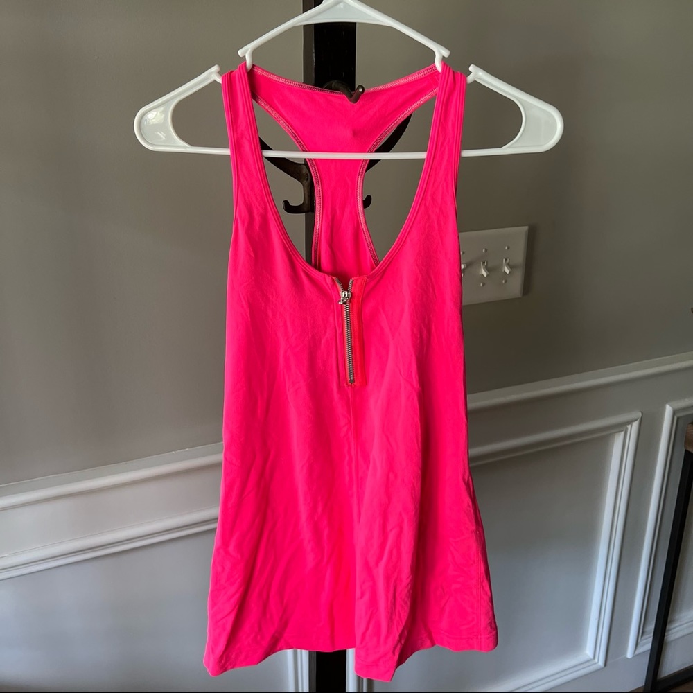 Lululemon Tank Top, Bright Pink with zipper, soft material, size 6